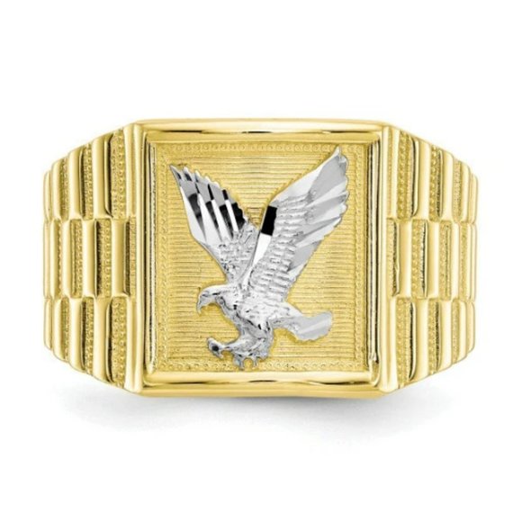 14K Yellow Gold Men's Eagle Ring #10 / Gold Eagle Ring for Men's / Two Tone Ring - Picture 2 of 8